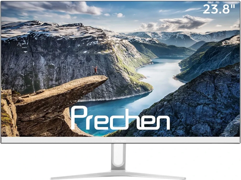 24 Pouces FHD 1920x1080, écran LED sans Cadre pour Les Jeux d'affaires, Moniteur PC 75Hz, VA, 3000:1, HDMI, VGA, 4ms, Montage VESA, Moniteur de Bureau pour Le Travail de Bureau, Blanc