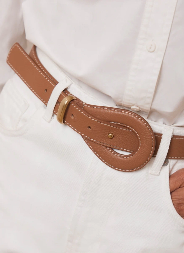 Tan Leather Contrast Stitch Belt