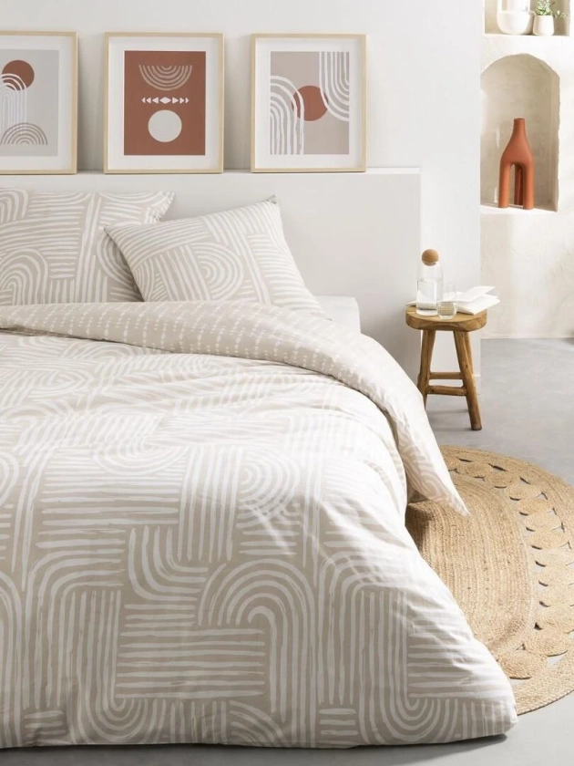 Future Home - Parure de lit 2 personnes en coton 57 fils imprimé beige