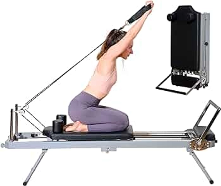 DlandHome Foldable Pilates Reformer Machine for Home Gym,Foldable Reformer Pilates for Beginner, Up to 330lbs, Black