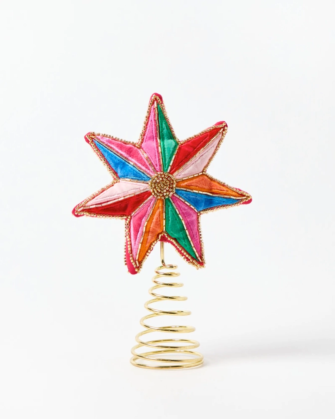 Velvet Patchwork Rainbow Star Christmas Tree Topper | Oliver Bonas