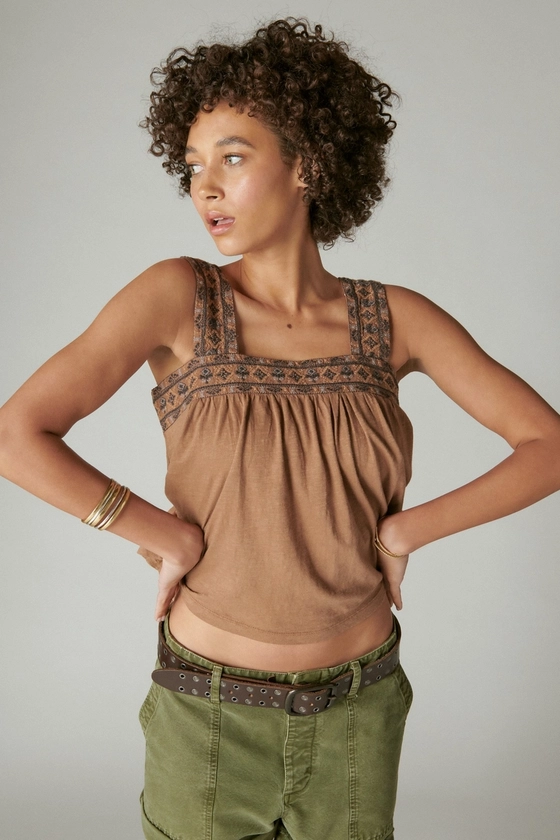 EMBROIDERED SQUARE NECK TANK | Lucky Brand