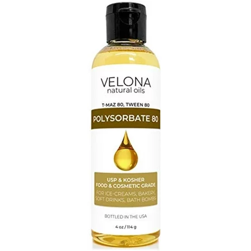 Polysorbate 80 by Velona - 4 oz | Solubilizer, Food & Cosmetic Grade | All Natural for Cooking, Skin Care and Bath Bombs, Sprays, Foam Maker | Use Today - Enjoy Results
