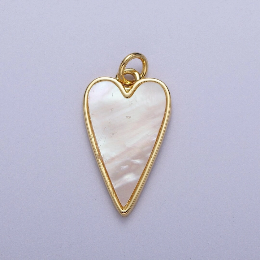 Gold Frame Pearly White Heart Pendant, 14K Gold Plated Shell Pearl Heart Love Charm C-717 - Etsy