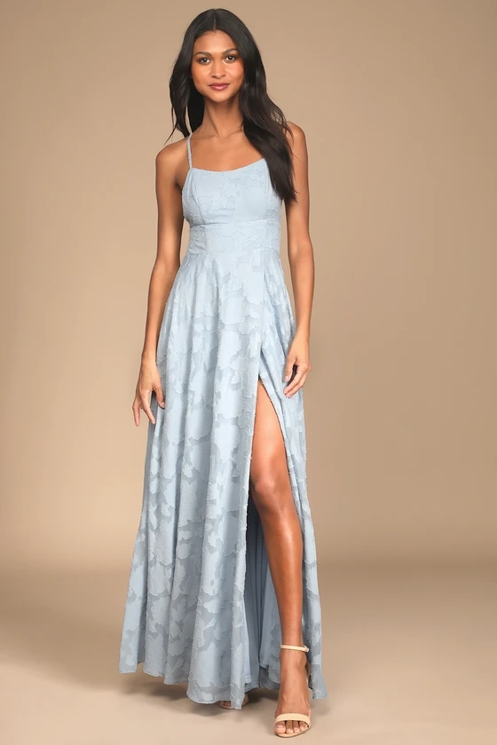 Let There Be Romance Slate Blue Burnout Floral Maxi Dress