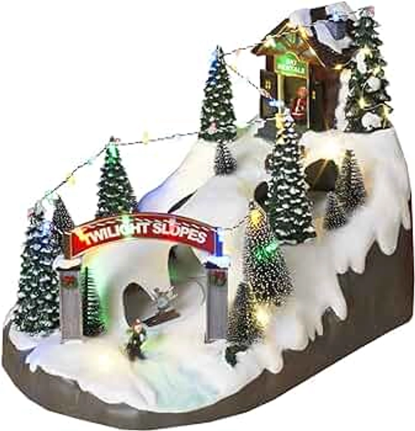 Gerson Lighted Musical Ski Resort with Moving Skiers - 14.5 Inch