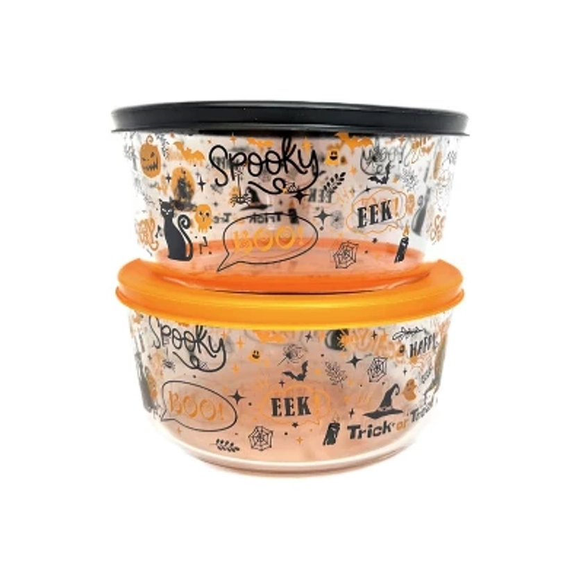 Dura Living® 4pc Halloween Glass Food Round Stackable Storage Set - 4 Cup Size/2pc Set