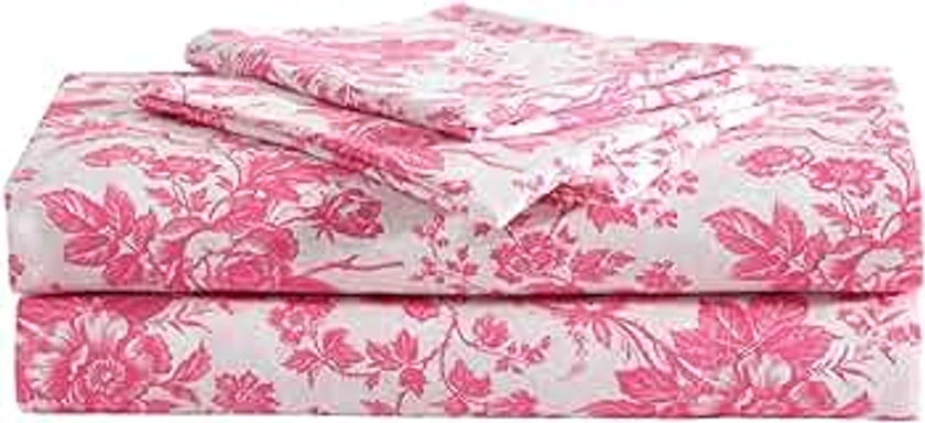 Betsey Johnson - Twin Sheets, Soft & Lightweight Bedding, Fade & Wrinkle Resistant (Betseys Toile Pink, Twin)