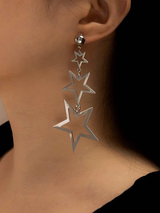 1 par de Pendientes largos metálicos exagerados con estrella geométrica europea y americana de moda para fiestas y eventos