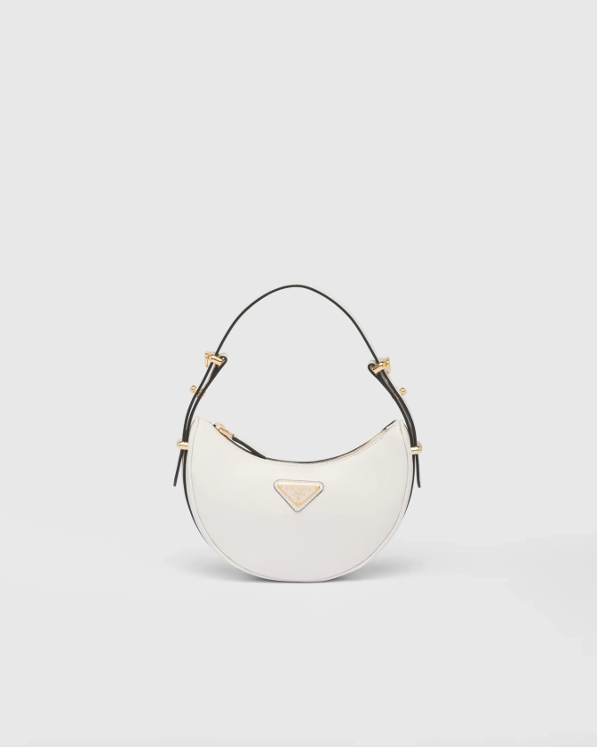 White Prada Arqué Leather Mini Shoulder Bag | PRADA