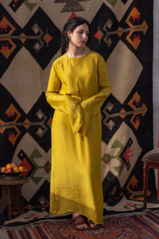 Dalia hand-woven silk dress (honey)