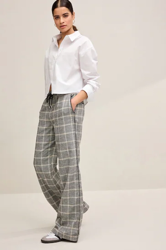 Buy Grey Check Linen Blend Side Stripe Track Trousers from the Next UK online shop