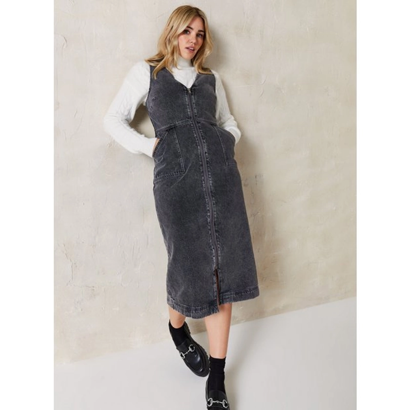 Buy EVERBELLE Grey Washed Denim Midi Pinafore Dress 16 | Dresses | Tu