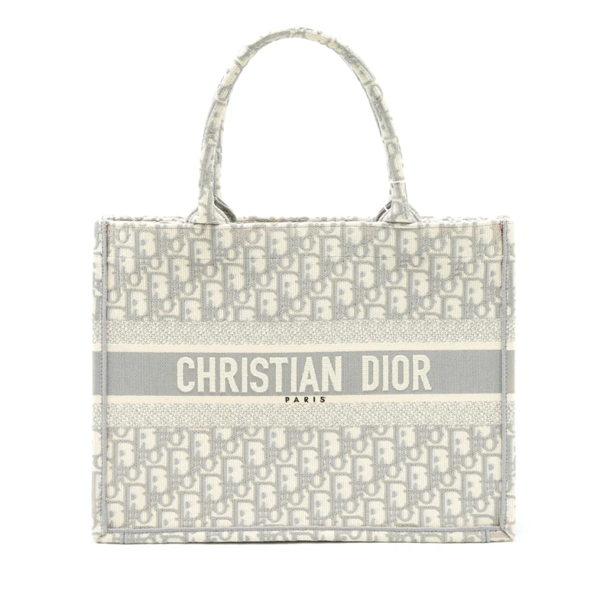 Dior Medium Book Tote Grey Oblique Embroidery