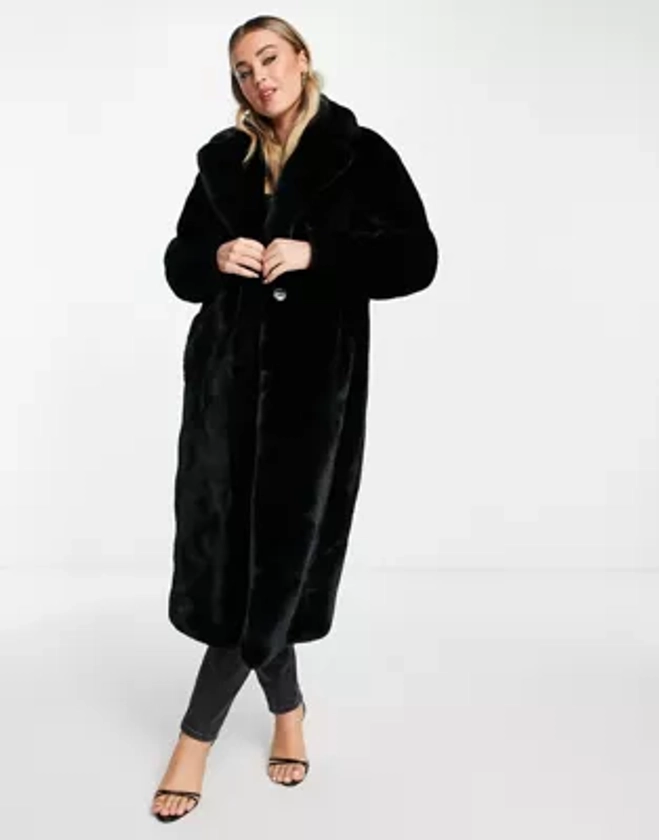 Forever New - Manteau long en fausse fourrure - Noir | ASOS