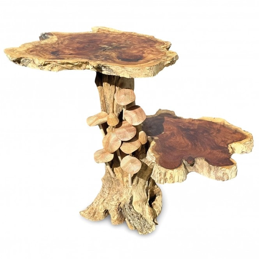 Driftwood Mushroom Colony Lamp Table With 9 Mushrooms