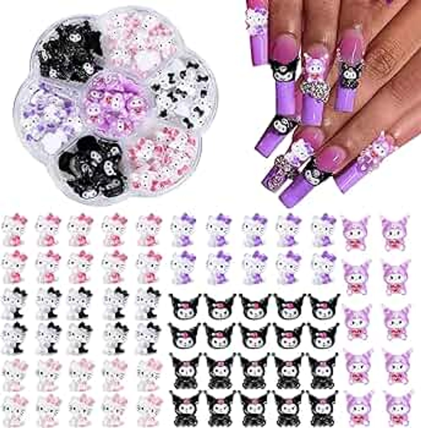 70 PCS Nail Charms,Kawaii Nail Charms Hello Kitty Nail Charms 3D Slime Charms Nail Art Charms Cute Cartoon Flat Back Resin Charms for Nail Art Decoration Supplies