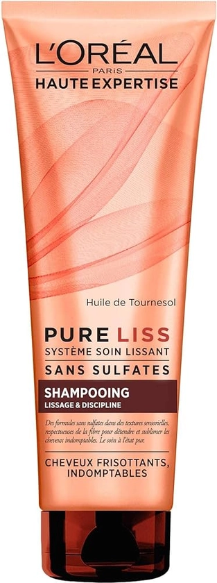 L'Oréal Paris Pure Liss Shampoing Sans Sulfate à l'Huile de Tournesol - Lissage & Discipline - Cheveux Frisés & Indomptables - 250 ml : Amazon.fr: Beauté et Parfum