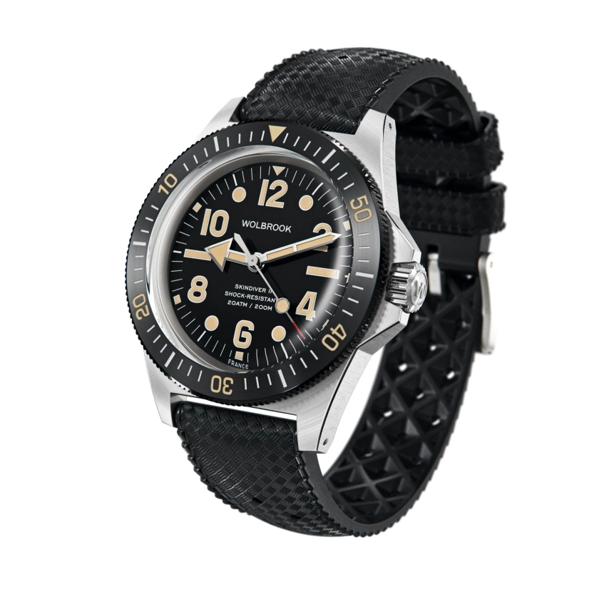 Skindiver II Automatic Watch Vintage Lum & Black Dial on Black tropic Rubber Strap or Steel Bracelet