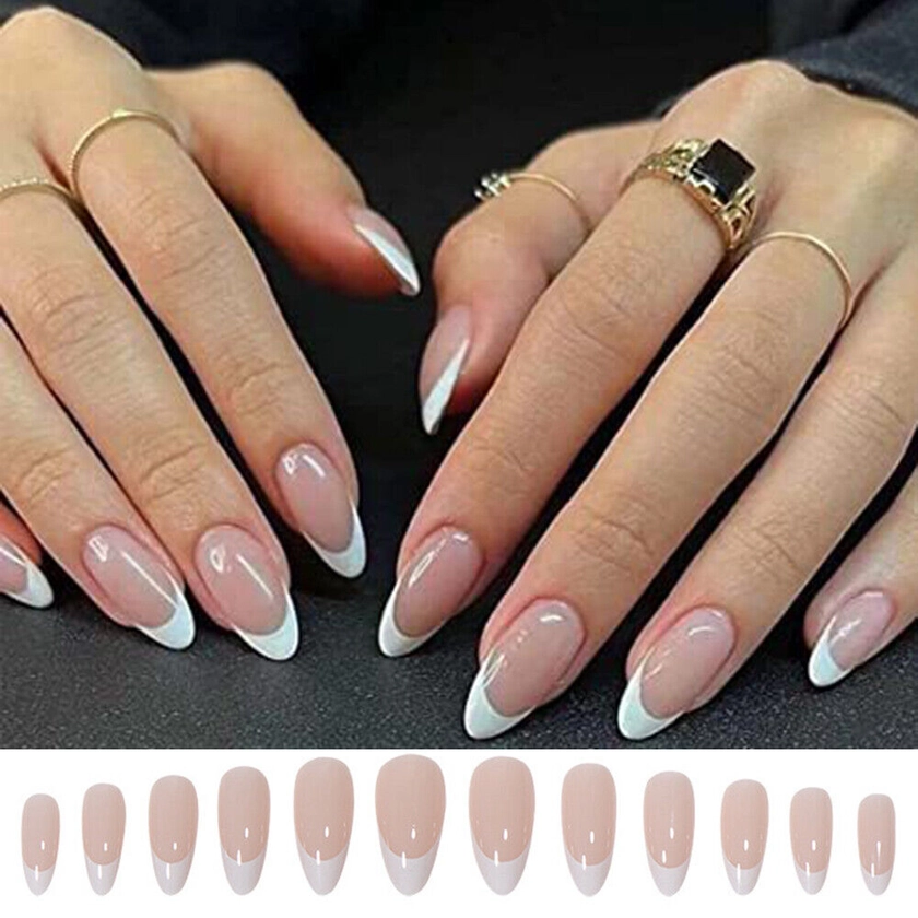 24Pcs French White Gradient Nails Extension Almond Fake Nail Press On Nails HOT