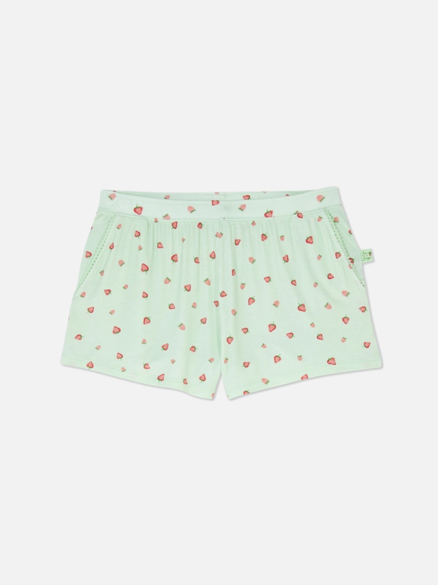 Strawberry Print Ribbed Pyjama Shorts