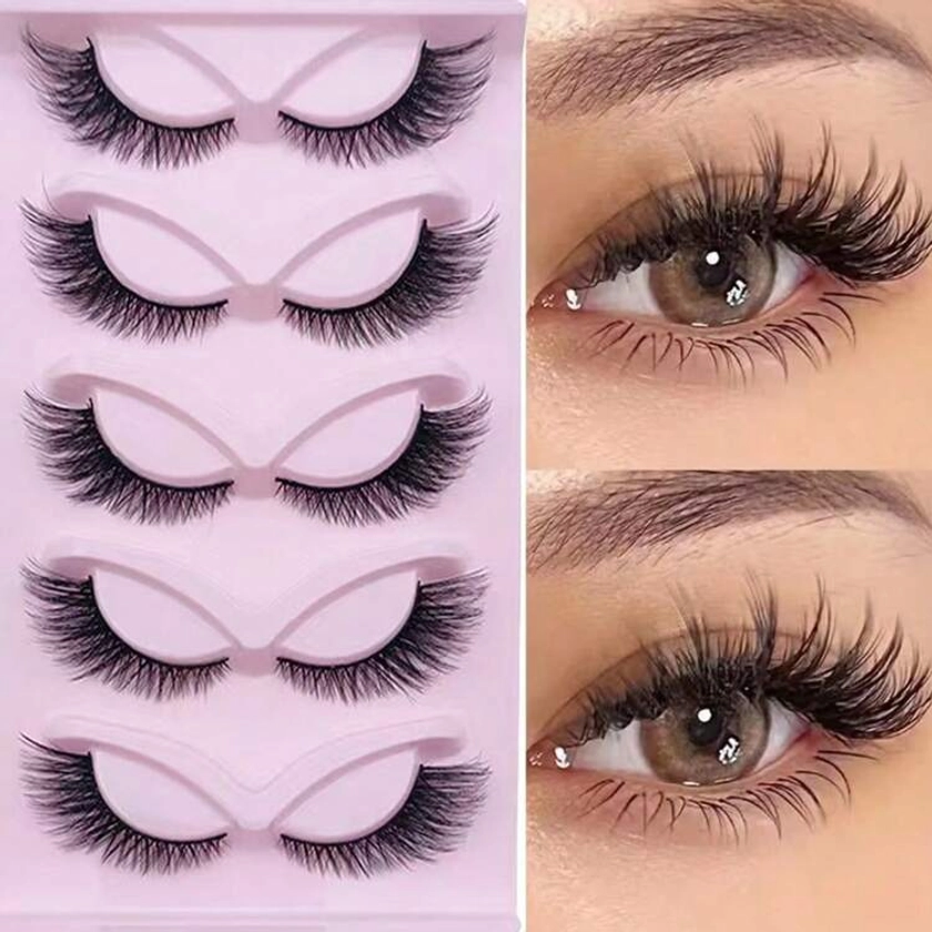 5 Pairs Cat Eye Lashes Wispy Fake Lashes Fluffy Cat Eye Lashes Extensions False Eyelashes