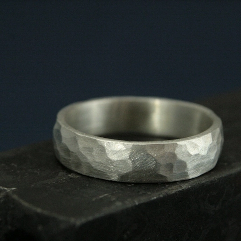 Perfect Hammered 5mm Band--Men's Silver Wedding Ring--Wedding Band--Simple and Unique--Solid Sterling Silver Hammered Band-Rustic Band