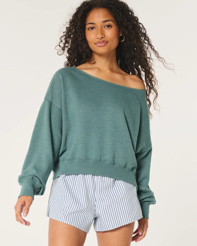 Women's Easy Off-the-Shoulder Terry Sweatshirt | Women's Tops | HollisterCo.com