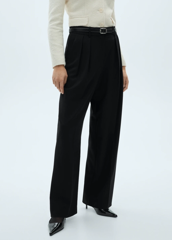 Pantalon pinces wideleg - Femme | MANGO France métropolitaine