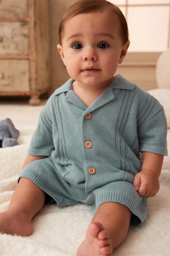 Blue Knitted Baby Shirt And Shorts Set (0mths-2yrs)