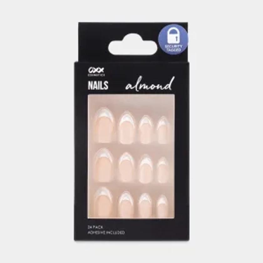 OXX Cosmetics 24 Pack False Nails with Adhesive - Almond Shape, French Tip