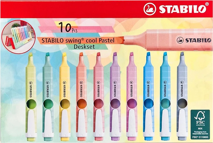 Highlighter - STABILO swing cool Pastel - Deskset of 10 - Assorted Colours