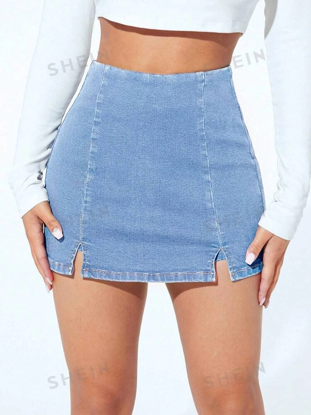 SHEIN PETITE Split Hem Denim Skort