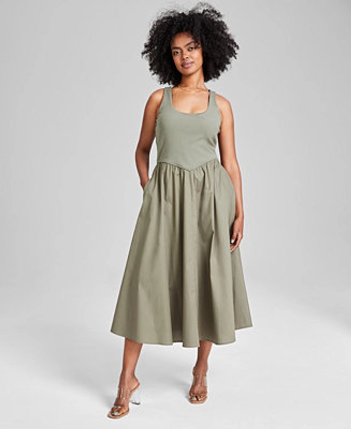 And Now This Women's Mixed-Media Sleeveless Midi Dress, Created for Macy's - Macy's