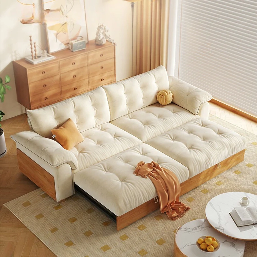 Solid Wood Folding Sofa Bed with Sleeper Chaise