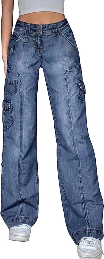 Women's Y2K E-Girl Jeans Casual Star Print Pants Classic Straight Leg Trousers