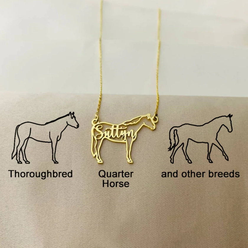 Horse Name Necklace, Horse Necklace for Woman, Personalized Equine Necklace, Elegant Silver Horse Necklace, Horse Memorial Necklace