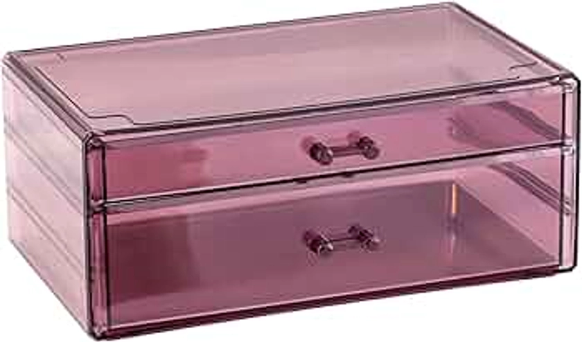 Cq acrylic Office Supply Organizers and Storage Bins with 2 Drawers,Stackable Plastic Purple Storage with Drawers for Desk Vanity Counter Cabinet Makeup,Craft,Pen,Beauty Supplies,Pack of 1