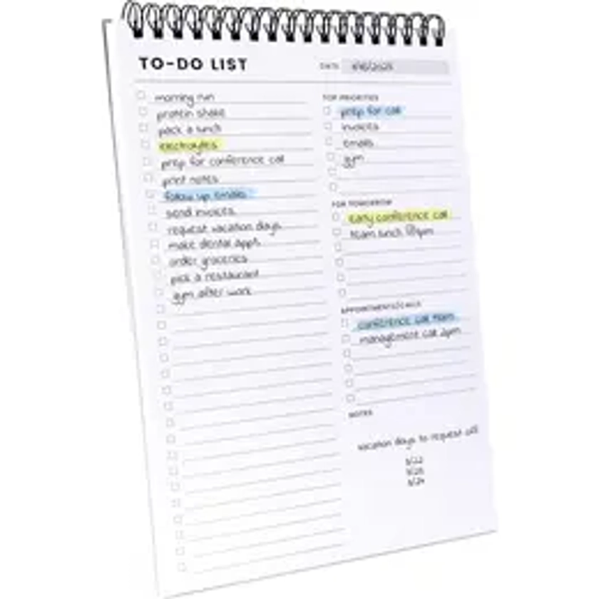 To Do List Notepad: With Multiple Functional Sections - 6.5 x 9.8" 60 Sheets - Spiral Daily Planner Notebook - Task CheckList Organizer Agenda Pad for Work - Note and Todo Organization
