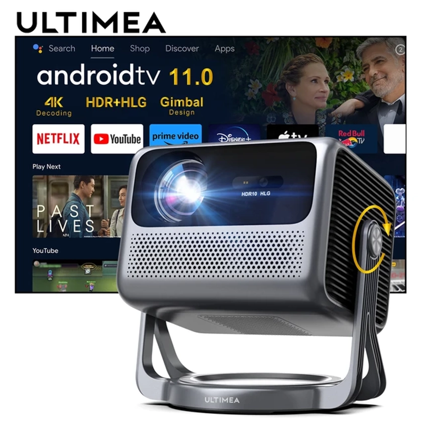 ULTIMEA-proyector inteligente Full HD, dispositivo con Android TV 11,0, Netflix,4K, compatible con películas, cardán de 90 °, proyectores de cine en casa