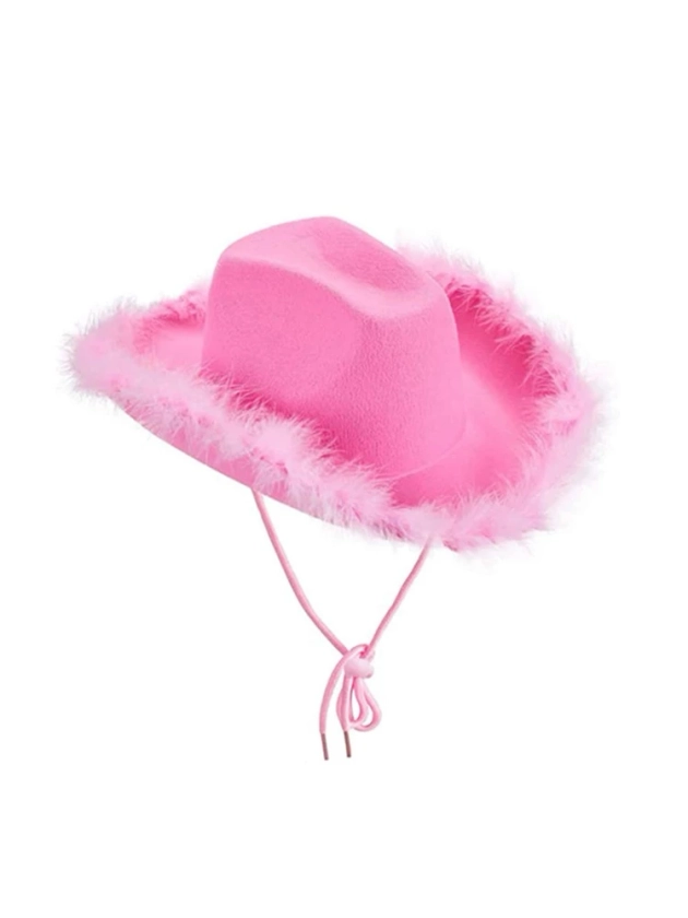 1pc Solid Color Faux Fluffy Western Cowboy Hat, Suitable For Parties And Festivals Party Halloween