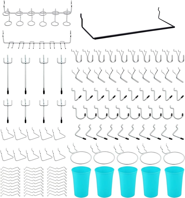 FRIMOONY Pegboard Hooks, with Plastic Holders, Peg Locks, for Organizing Various Tools, 111 PCS, 30 of Which are Locks
