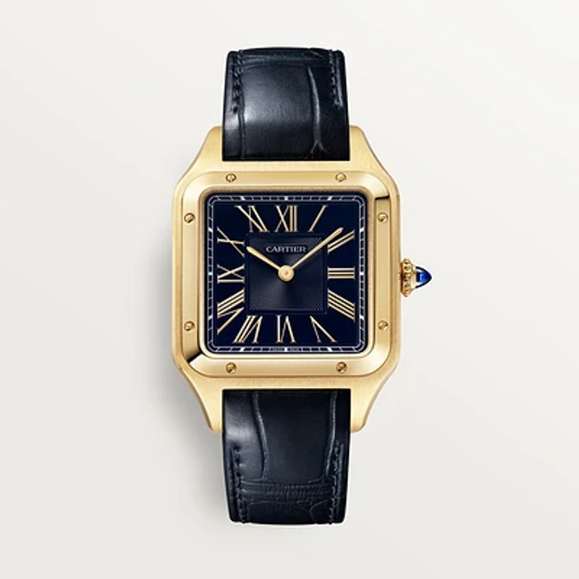 CRWGSA0077 - Montre Santos-Dumont - Grand modèle, mouvement quartz, or jaune, cuir - Cartier