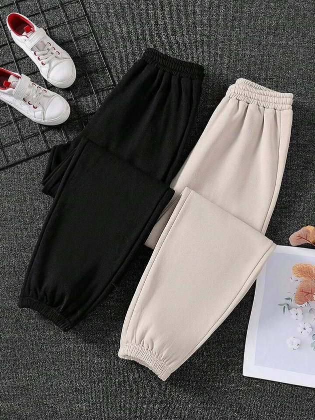 Teen Girl 2pcs Casual Black And White Sports Pants Outfit