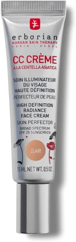 Erborian - CC Crème à la Centella Asiatica - Maquillage et Soin Illuminateur de Teint Haute Définition pour Visage - Protection Solaire SPF 25 - Soin Cosmétique Coréen