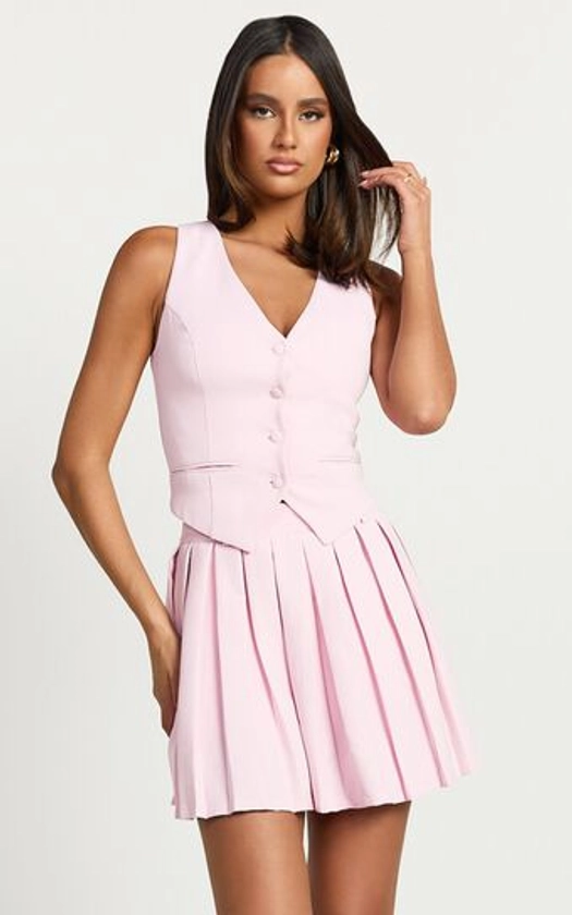 HARLEE MINI SKIRT - PLEATED A LINE SKIRT IN PINK