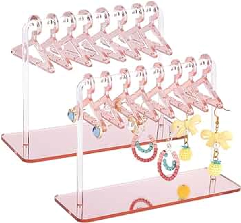 PH PandaHall 2 Sets Acrylic Earring Holder, Coat Hanger Jewelry Display Dangle Earring Hanging Organizer Acrylic Ear Studs Display Rack for Retail Show Personal Exhibition, 2.3x4.6x5.9inch