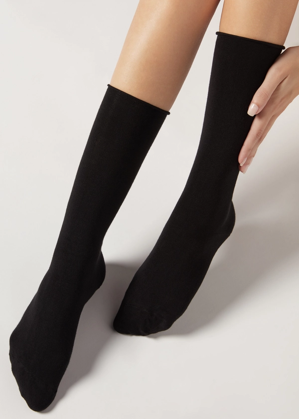 Women’s Smooth Cotton Mid-Calf Socks - Long socks - Calzedonia