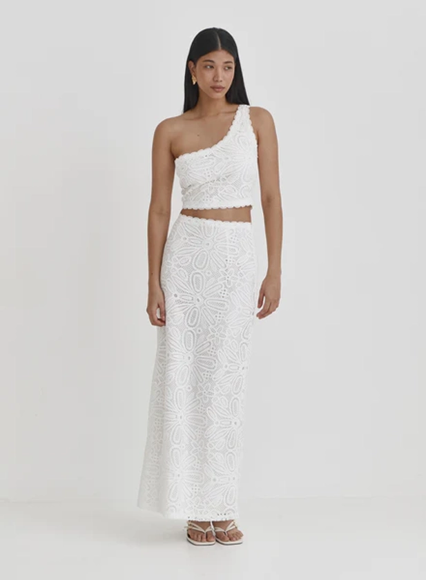 White Crochet Maxi Skirt- Mae