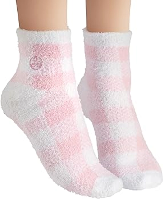 Earth Therapeutics Aloe Socks - Double Pack - PINK PLAID (2 Pairs)